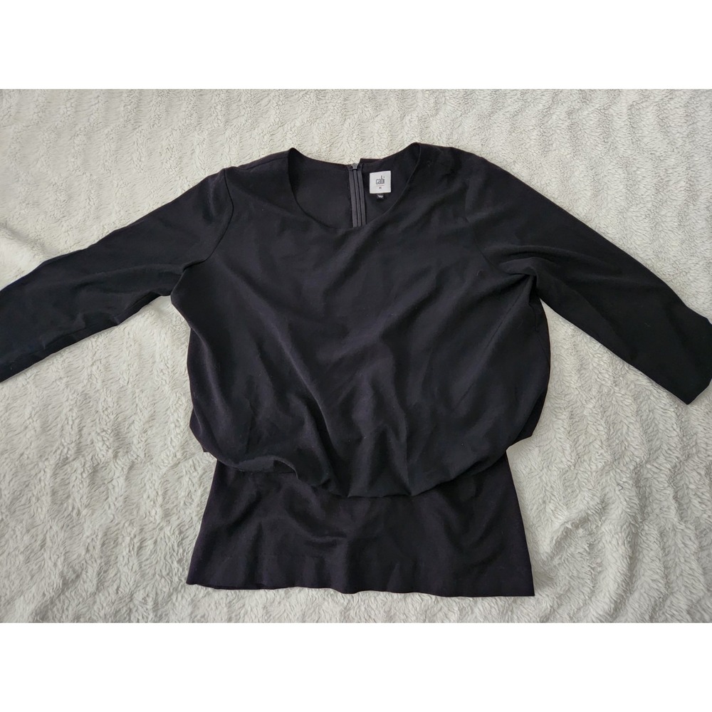 Cabi Black Indulgence Blouson Top Size M Style 5205 3/4 Sleeve Banded Hem Zip...